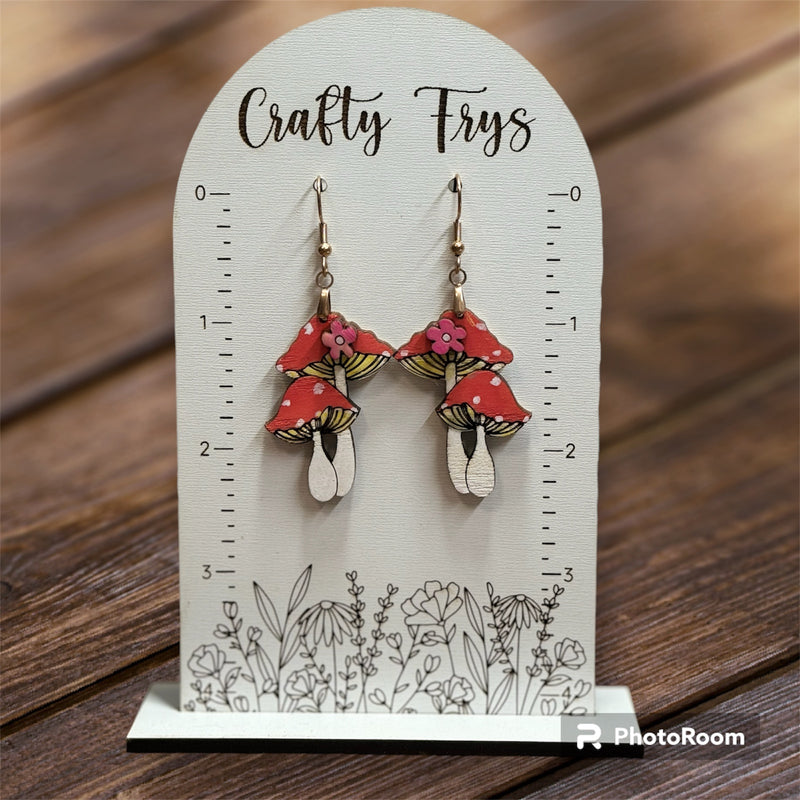 Mushrooms with flower Dangly Earrings