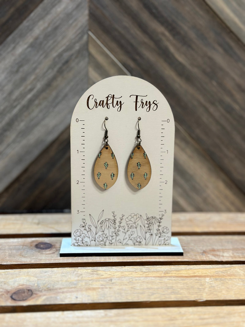 Cactus Natural Wood Teardrop Earrings