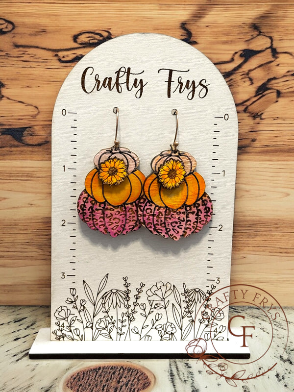 Three-Stacked Pumpkin and Sunflower Earrings