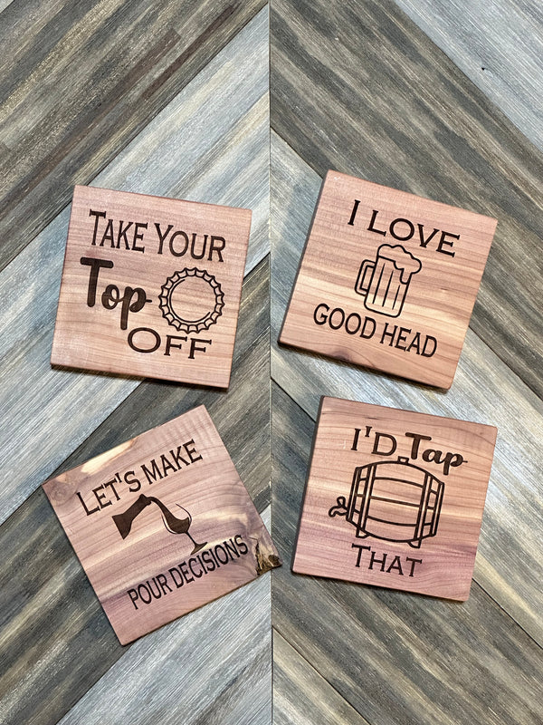 Bar Banter Cedar Wood Coasters