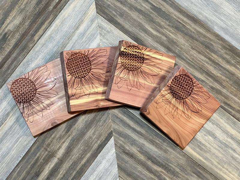 Sunflower Cedar Wood Coasters