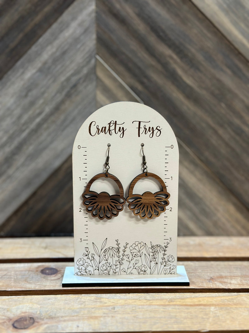 Half Flower Walnut Wood Earrings