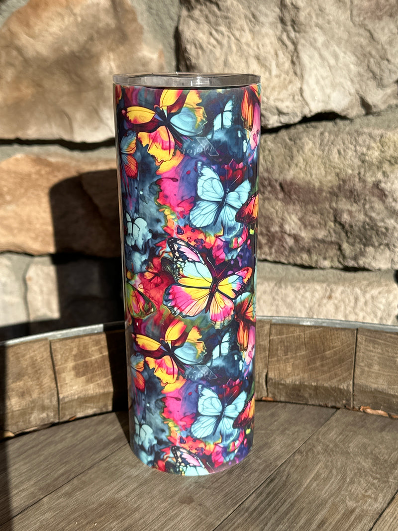 Neon Butterflies Tumbler